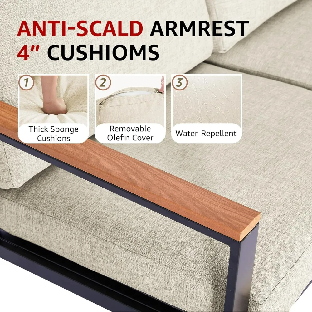 4 قطع مجموعات أثاث الفناء، مجموعات أثاث الفناء المعدنية في الهواء الطلق، مجموعة محادثة الفناء المقسمة في الهواء الطلق، ذراع خشبي مضاد للحرق #2