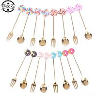 Cute Doughnut Spoon Fruit Fork Stainless Steel Cartoon Kid Spoon Donut Cake Coffee Fork Dessert Tool Teaspoon Ice Cream Stirring