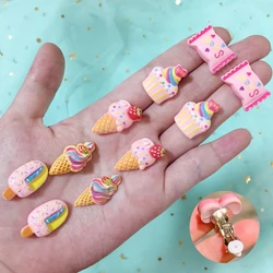 Flower Ice Cream Cake Fruit Clip Earrings for Girls Children Student Ear Jewelry Women Ear Pins Earring Holeless Ear Accessories