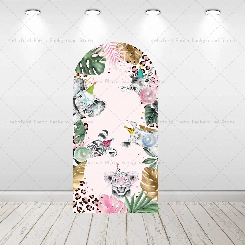 ฉากหลังลายเสือดาวสีชมพูธีมวันเกิดเด็ก สำหรับตกแต่งงานปาร์ตี้เด็ก ถ่ายภาพในสตูดิโอ