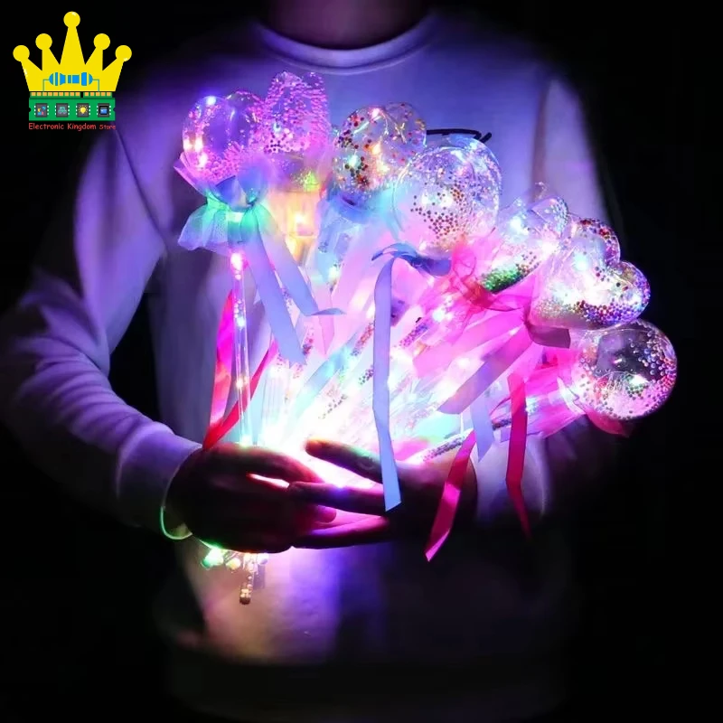 1-10Pc LED Fairy Wands with Lights Heart Star Clear Ball Glowing Magic Stick Children's Toys for Girls Birthday Party Favor Gift