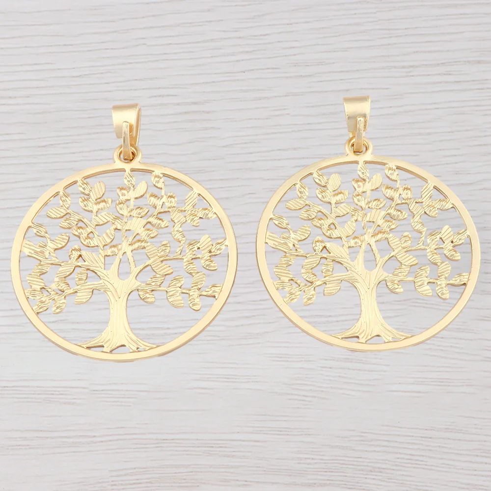 2 x Antique Gold Color Large Hollow Open Round Tree Charms Pendants For DIY Necklace Jewelry Making Findings Accessories