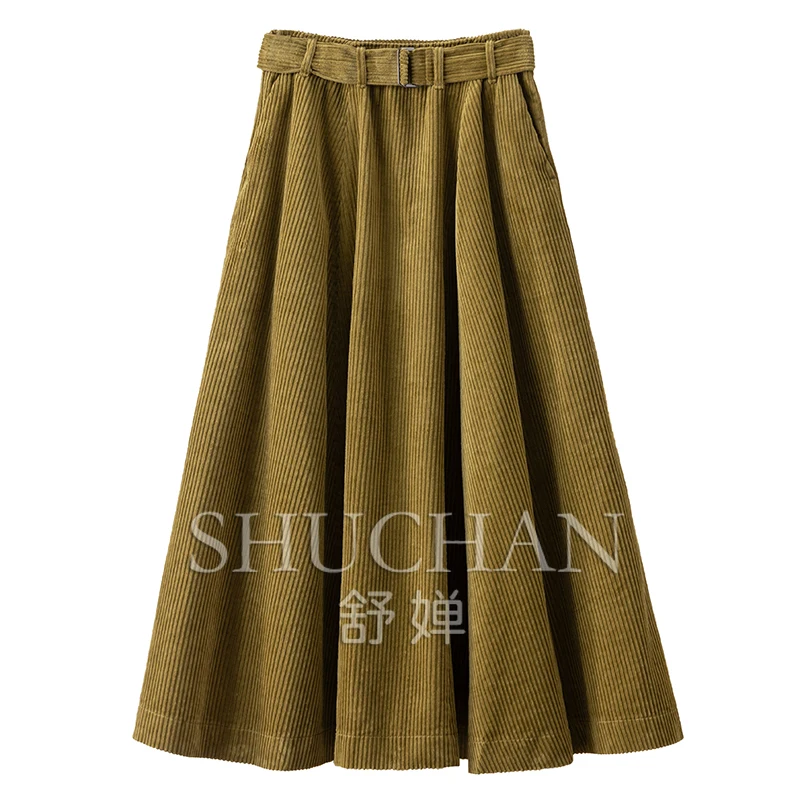 

Retro Corduroy High Waist A-shaped Skirt for Women 100% Cotton Faldas Ajustadas Long Skirts for Women