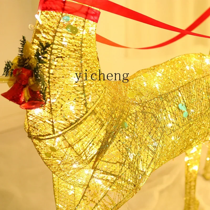 TQH Christmas luminous elk pull car wrought iron Santa decoration large ornaments sleigh car decoration scene arrangement