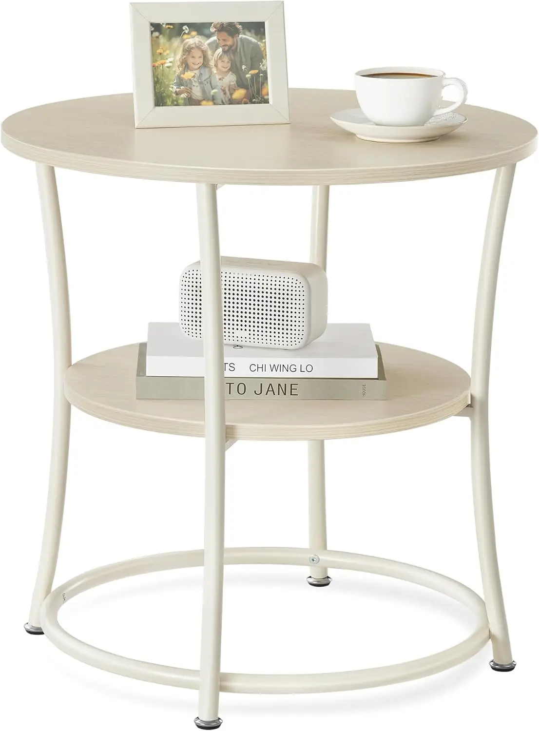 

21.7-Inch Round Side Table, 2-Tier End Table, Nightstand with Steel Frame, Spacious Top, for Small Spaces, Living Room, Bedro