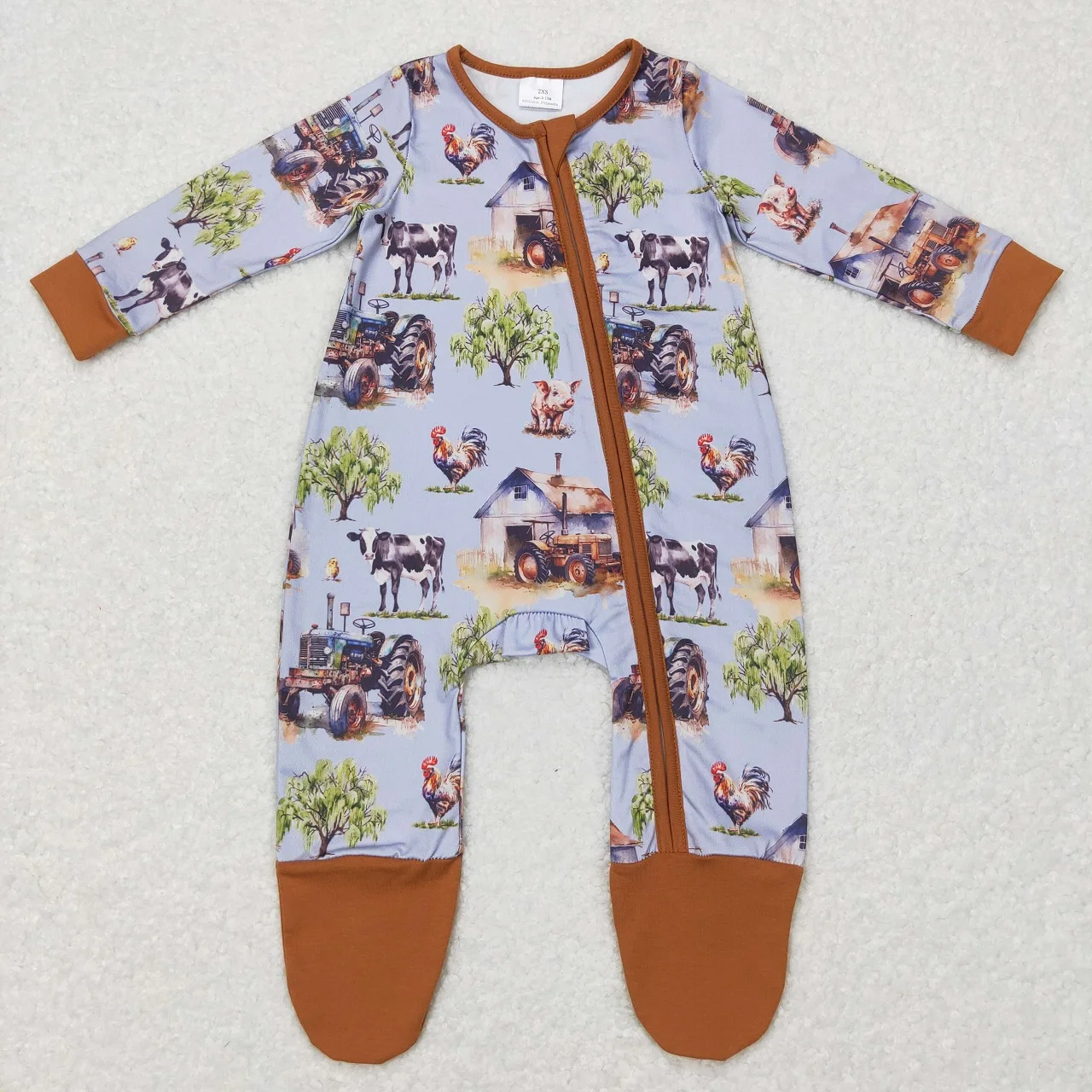 

Wholesale Baby Boy Zipper Kids Long Sleeves Romper Toddler Farm Tractor One-piece Newborn Coverall Bodysuit Footie Jumpsuit