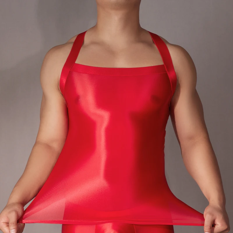 Sexy Cool Men High Elastic Bandage Strap Body Tank Top Thin Transparent Bodice Vest Sleeveless Sheer Male Tee Erotic Lingerie