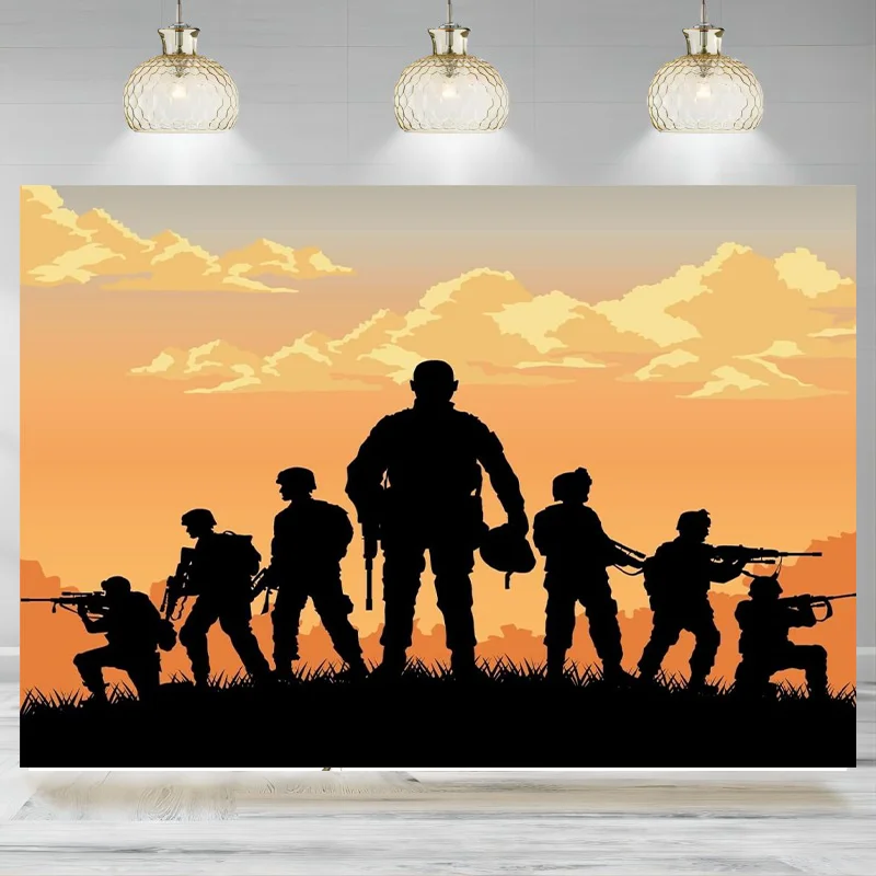 

Army Soldier Backdrop Military Soldiers Silhouettes Photography Background Party Decoration Birthday Shooting Photo Props Bann