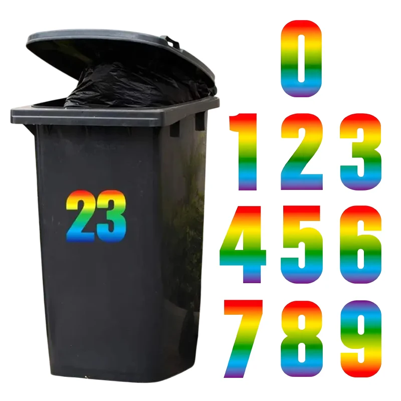 Colorful Large Wheelie Bin Number Stickers 17.5cm Self-Adhesive 0-9 Decals for Garbage Bins Mailboxes Garage Indoor Outdoor