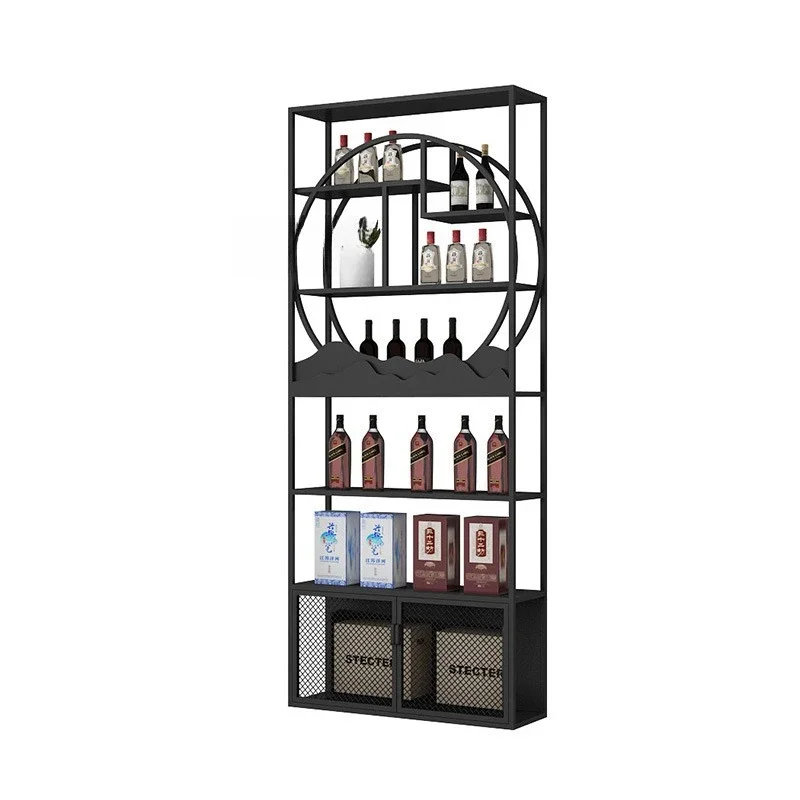 

Light luxury new Chinese winery wine cabinet display cabinet floor shelf wrought iron