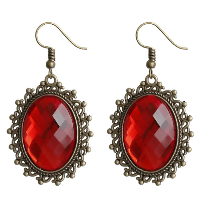 Vintage Big Gemstones Pendent Earring Punk Style Classic Palace Dangle Drop Earrings for Women Luxury Jewelry Accessries Gifts