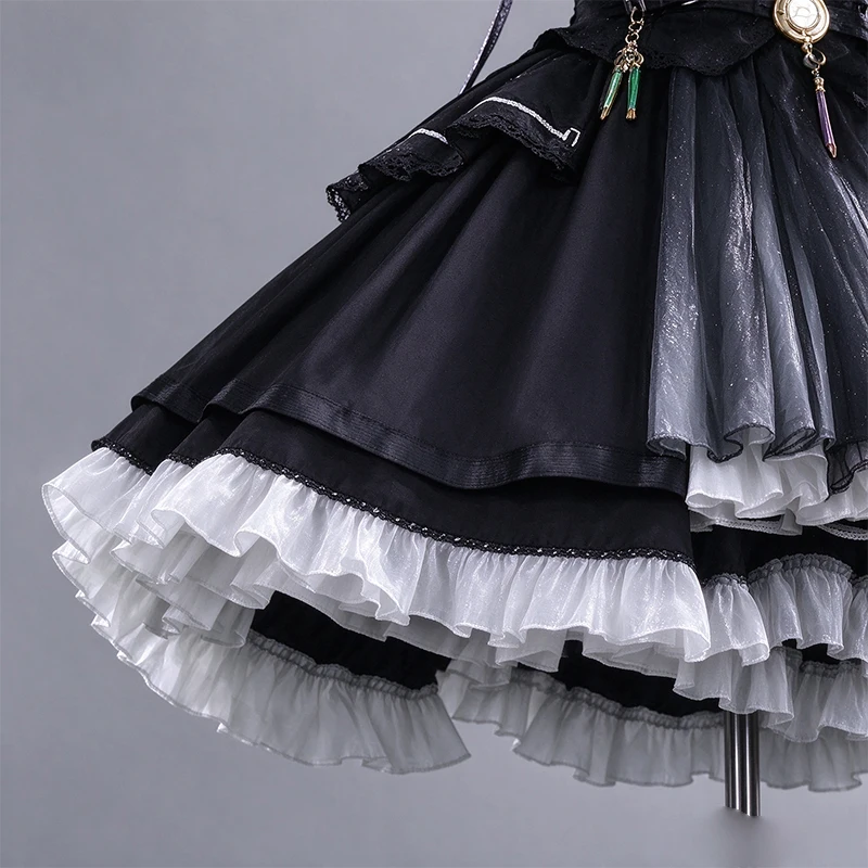 Wuthering Waves Lily The Young Perfumer Cosplay Game Costume Black White Lolita Dress With Wide Flowing Sleeves Hallowee Outfit view 6