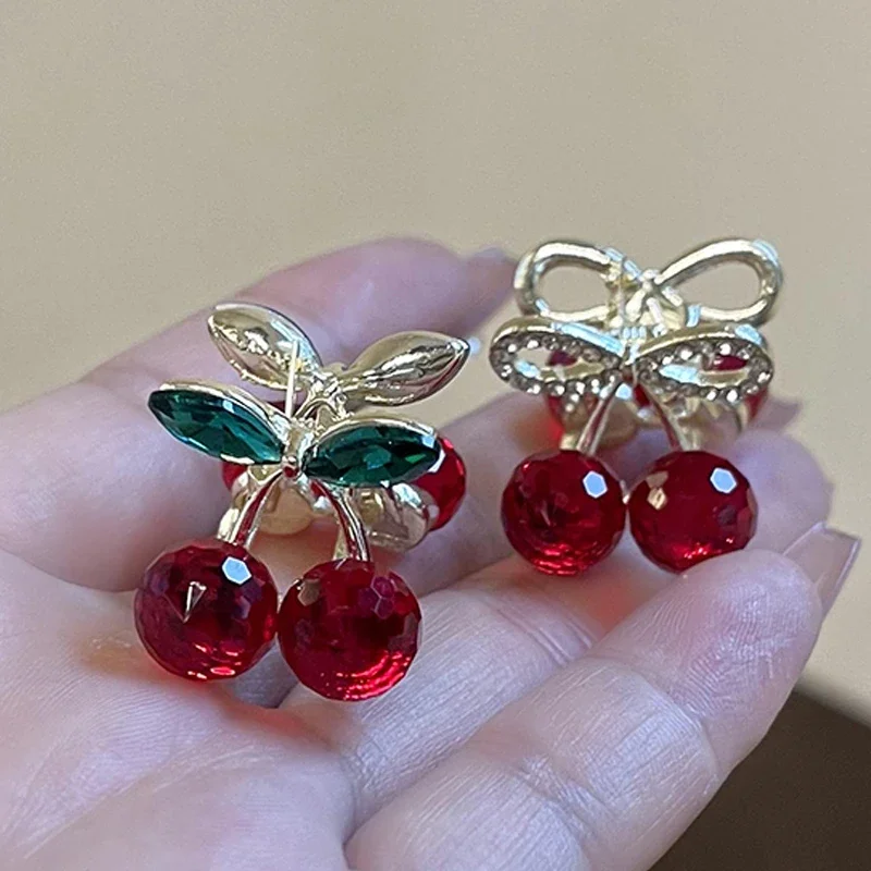 10PCs Cherry Hair Claw Clips for Women Girls Candy Gold Rhinestones Hairpin Crab Crystal Headwear Styling Cute Hair Accessories