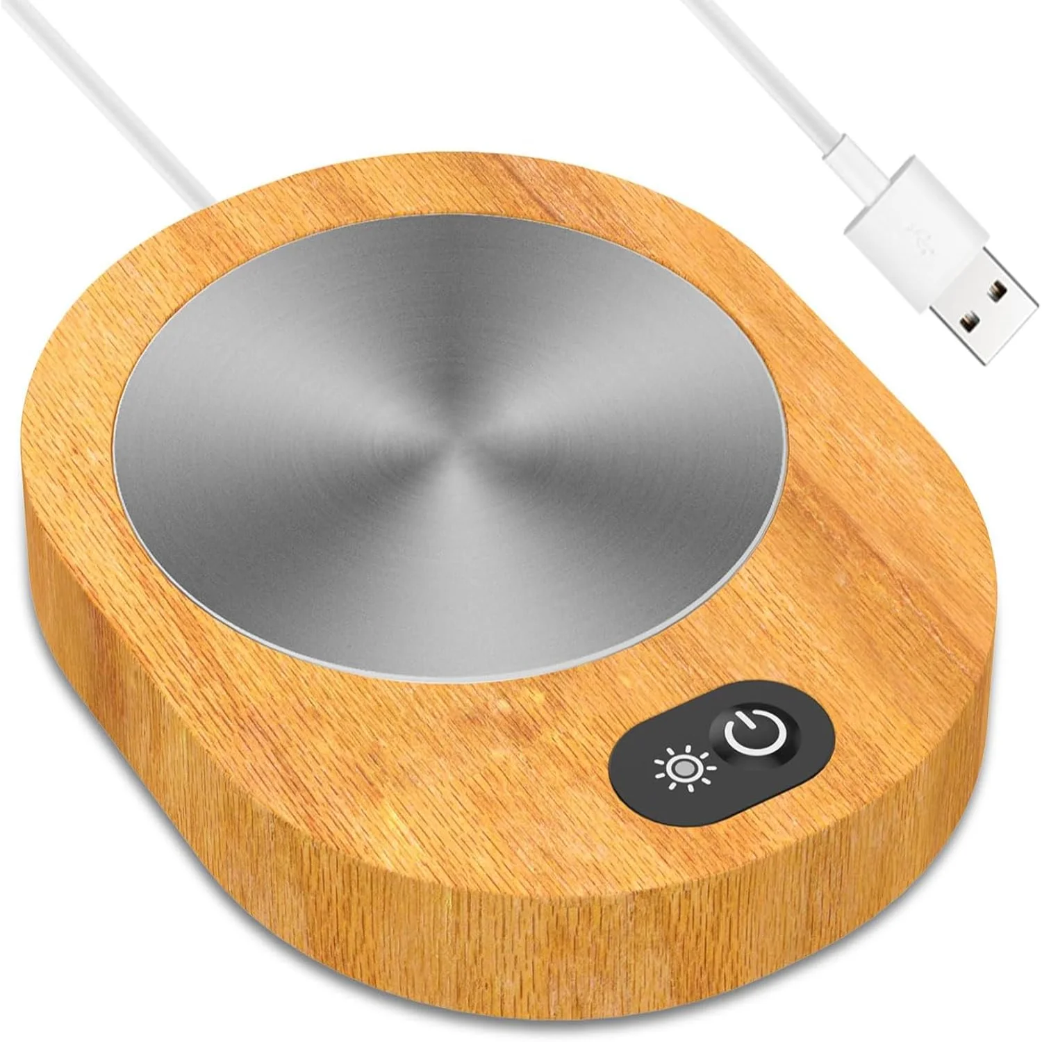 

Abs Smart Beverage Cup Warmer, Battery Operated Candle Warmer Plate, USB Rechargeable Wood Style Touch Control Coffee Heater