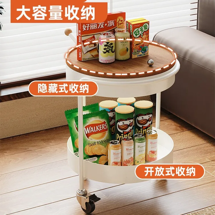 Second-hand cart shelf living room side movable small coffee sofa side table KTV cart, wrought iron double-decker