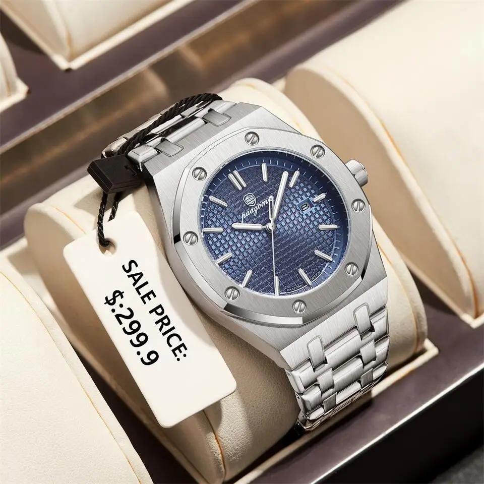 ساعة كوارتز رجالية مربعة فاخرة من PAAZOMU مقاومة للماء وتاريخ مضيء ساعة رجالية عالية الجودة من الفولاذ المقاوم للصدأ ساعات رجال الأعمال