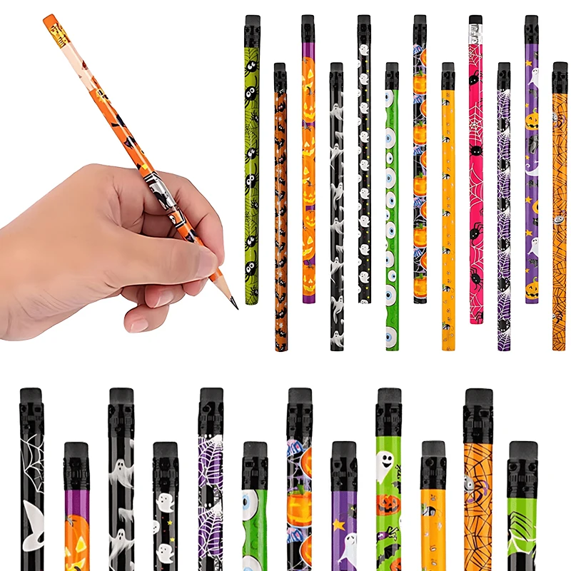 12/24/36PCS Halloween Decorative Pencil Assorted Haunted Pattern Random Vibrant Color Writing Supply Holiday Stationery Gift ZYF