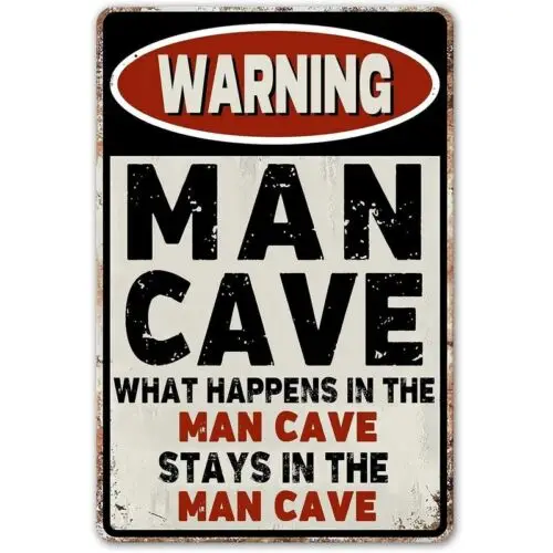 Warnschild „Man Cave“ aus Metall, Heimdekoration, Wandkunst, Vintage-Metallgeschenk, rustikales Aluminium