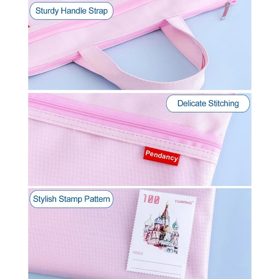 Pendancy Mesh Zipper Pouch 11x13.7 in Large Double Pocket Waterproof File Bag with Handle A4 Size Foldable Document Storage for
