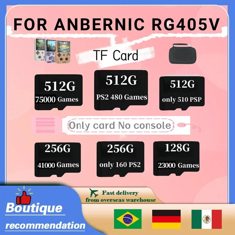 For ANBERNIC RG405V Memory Card 512G Built In 75000 Games Open Source System Handheld Game Console TF Card Preloaded Game Card