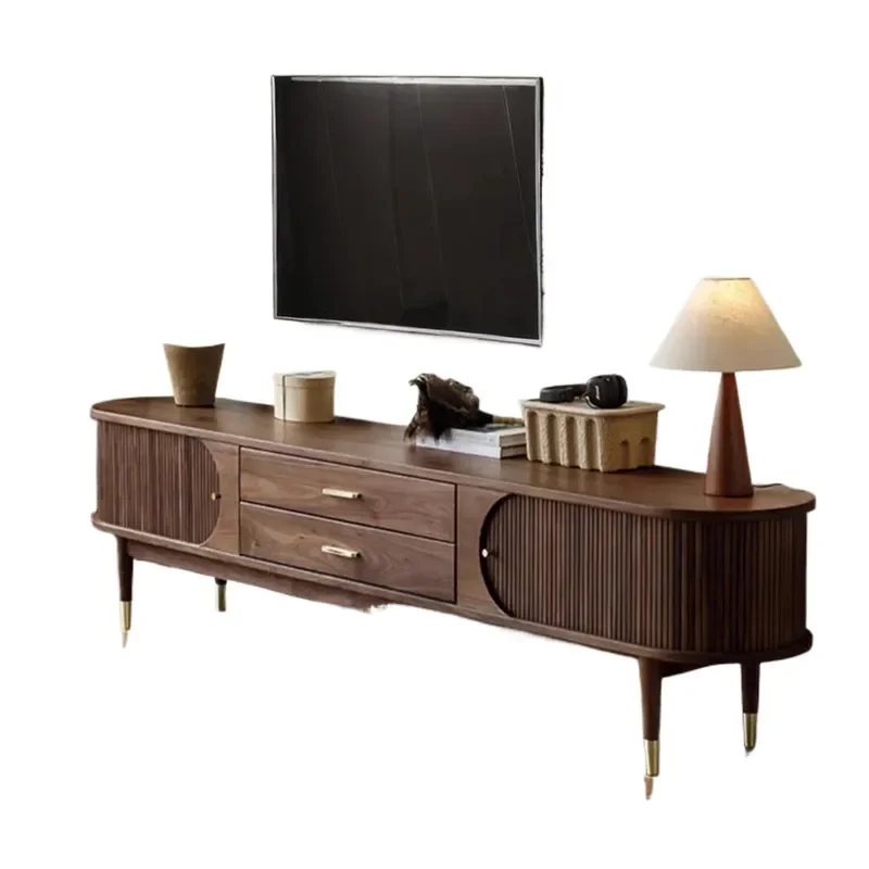 Custom Medieval Style Elegant Retro Simple Wood TV Cabinet Large Storage Living Room Cabinet with Rolling Shutter Door
