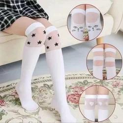 Weiße Schulmädchen über dem Knie hohe lange Socken Cartoon Katze/Stern/Herz/Streifen Design Baby Kinder Kind Student Prinzessin Strümpfe