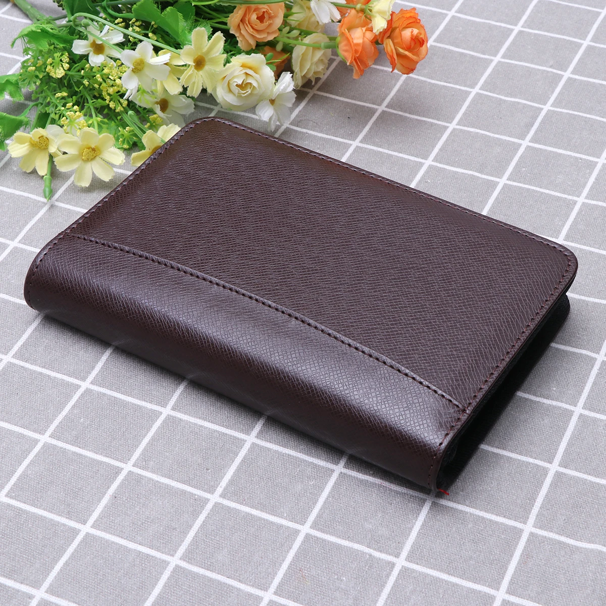 

A6 Zipper Notebook PU Cover Loose Leaf Business Notepad Coffee Color Calculator Card Holder 6 Ring Binder Pen Loop