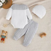 3Pcs/Set of Newborn Baby Boy Color Blocked Long Sleeved Bodysuit+Pants+Cute Hat Set 0-18 Months Baby Boy Spring and Autumn Set 2