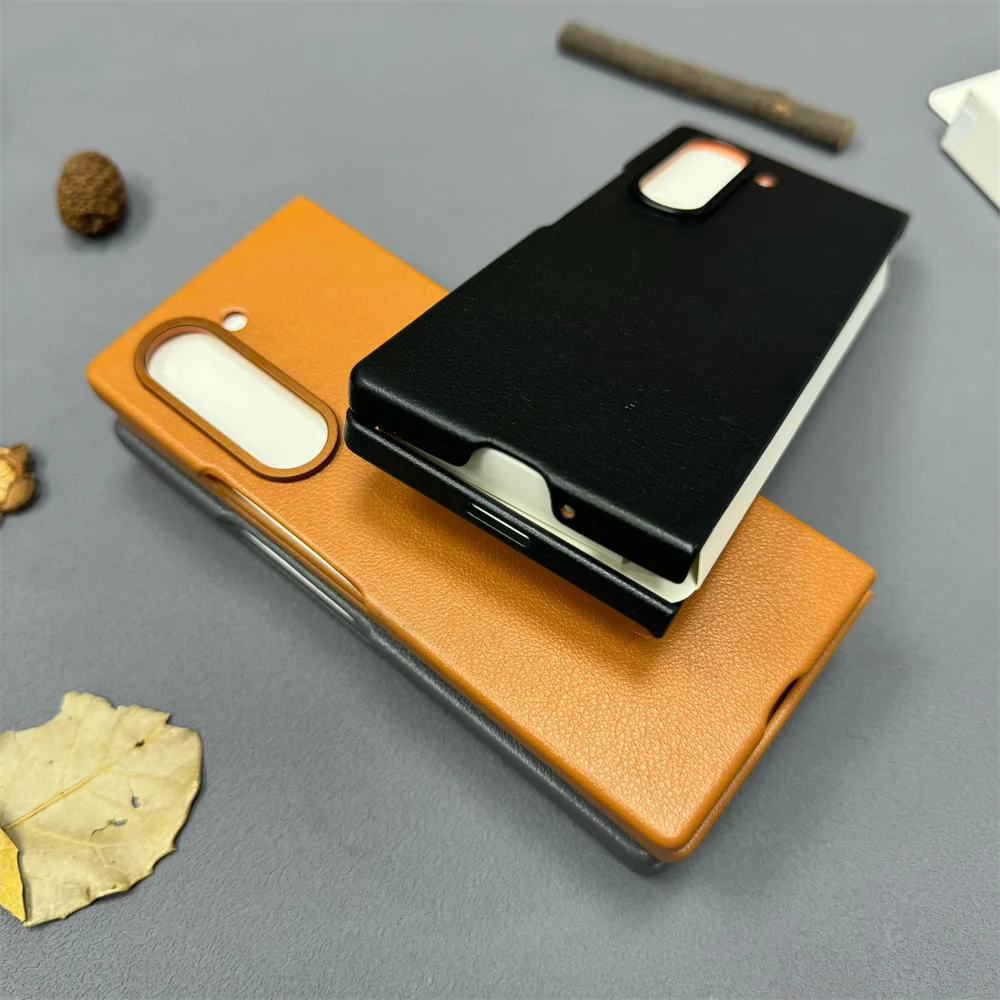 Genuinely Crafted Leather Case For Samsung Galaxy Z Fold6 5G, Fold 6 Case Business Cover, Plain Color, Gray, Brown, Black Colors