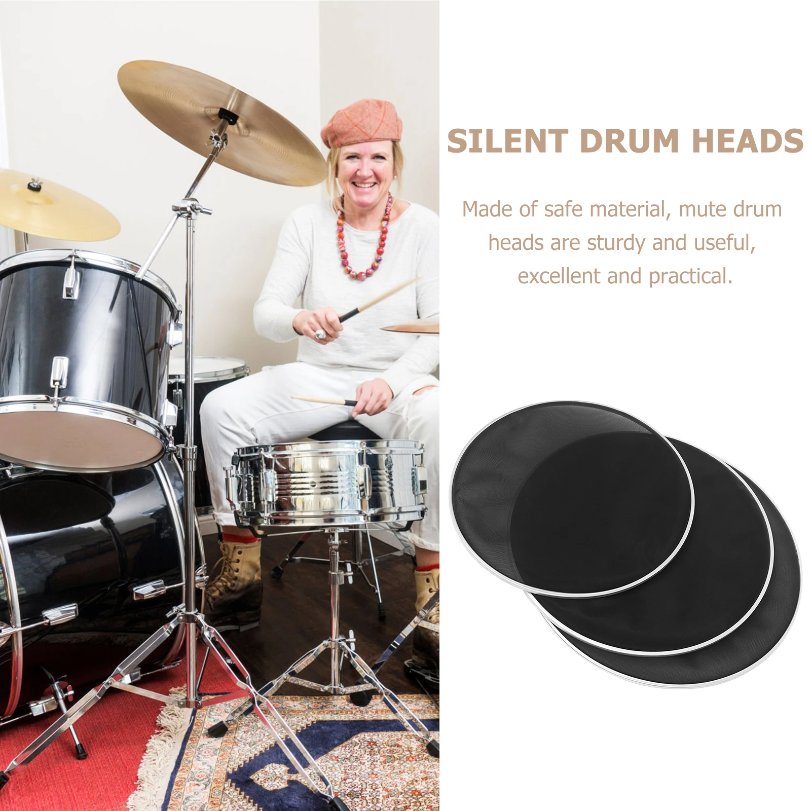 

3Pcs Double Layer Mesh Drum Heads Silent Mute Durable Drum Parts Replacement for Band Practice Noise Reduction