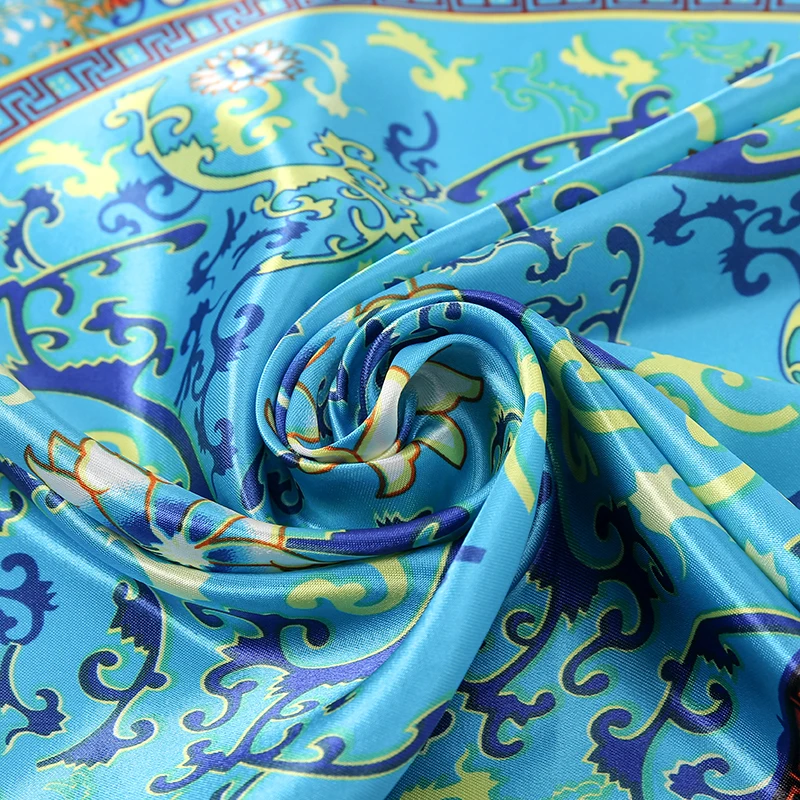 Fashion Square Silk Scarf Women Luxury Brand Satin Print Hijab Scarves Pareo Bandana Female Shawl Wrap Headband Foulard 90*90cm image 6