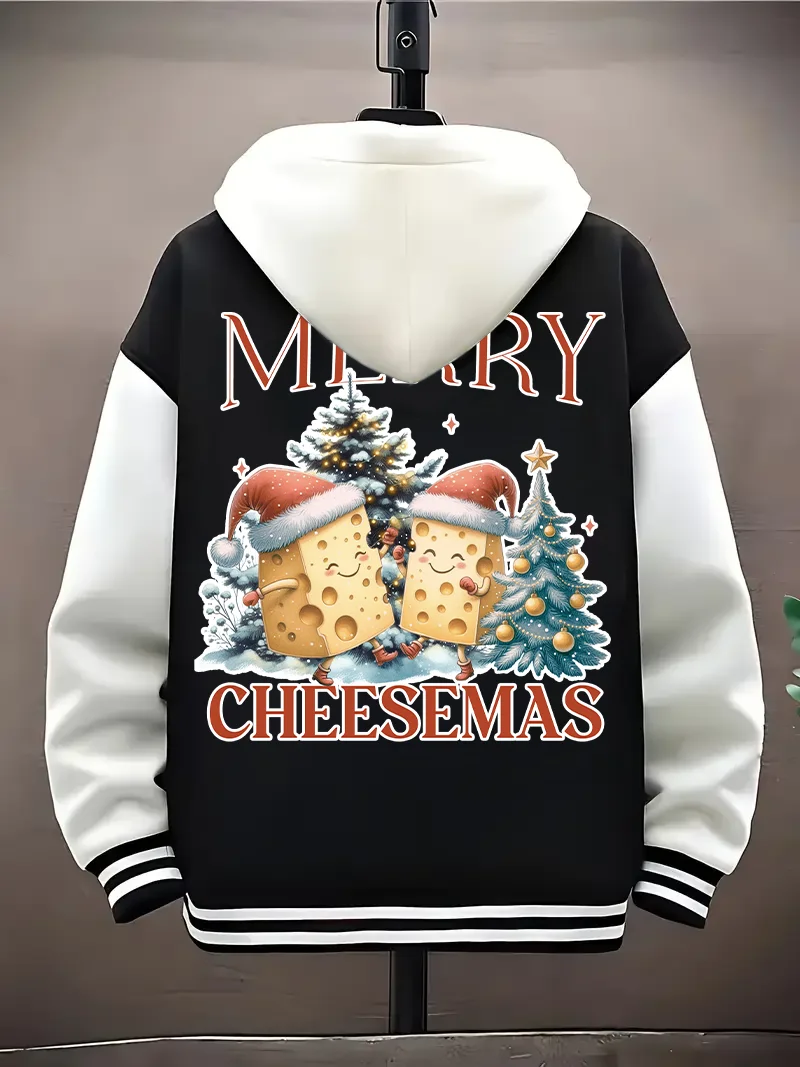 A Single-Piece Casual And Fashionable Christmas Cartoon Pattern Hooded Baseball Jacket For Boys In Autumn And Winter