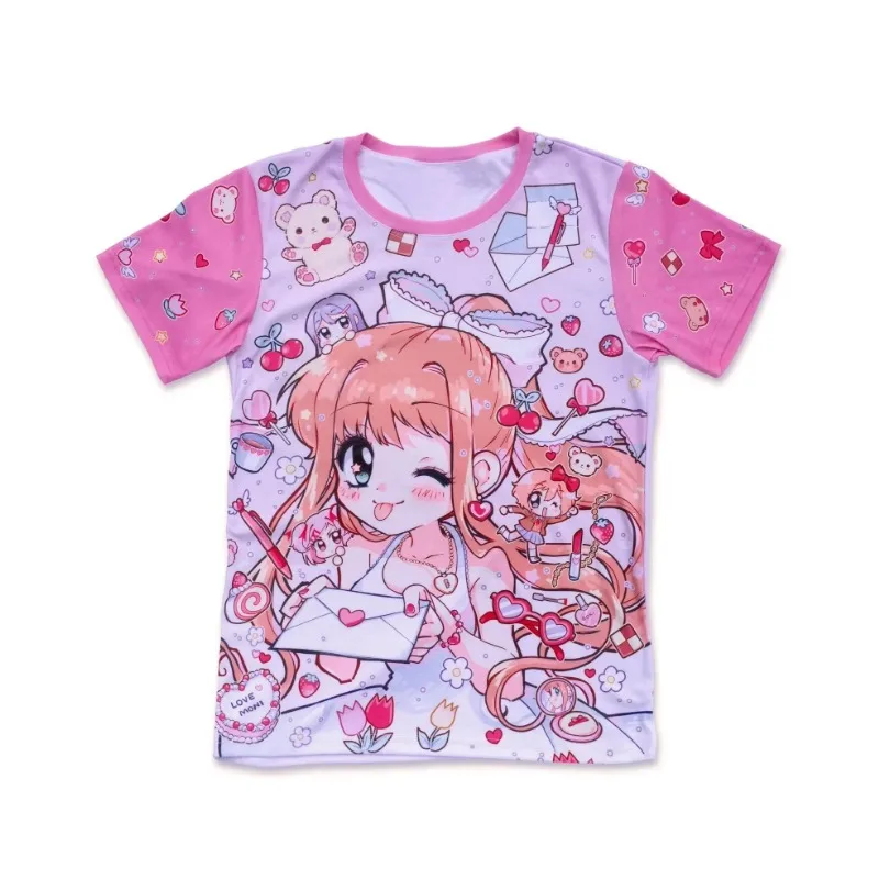 2026 Sweet and Lovely Girl Street Style T-shirt Y2K Harajuku Lively and Dreamy Summer Adult and Children's Casual Sports Tops