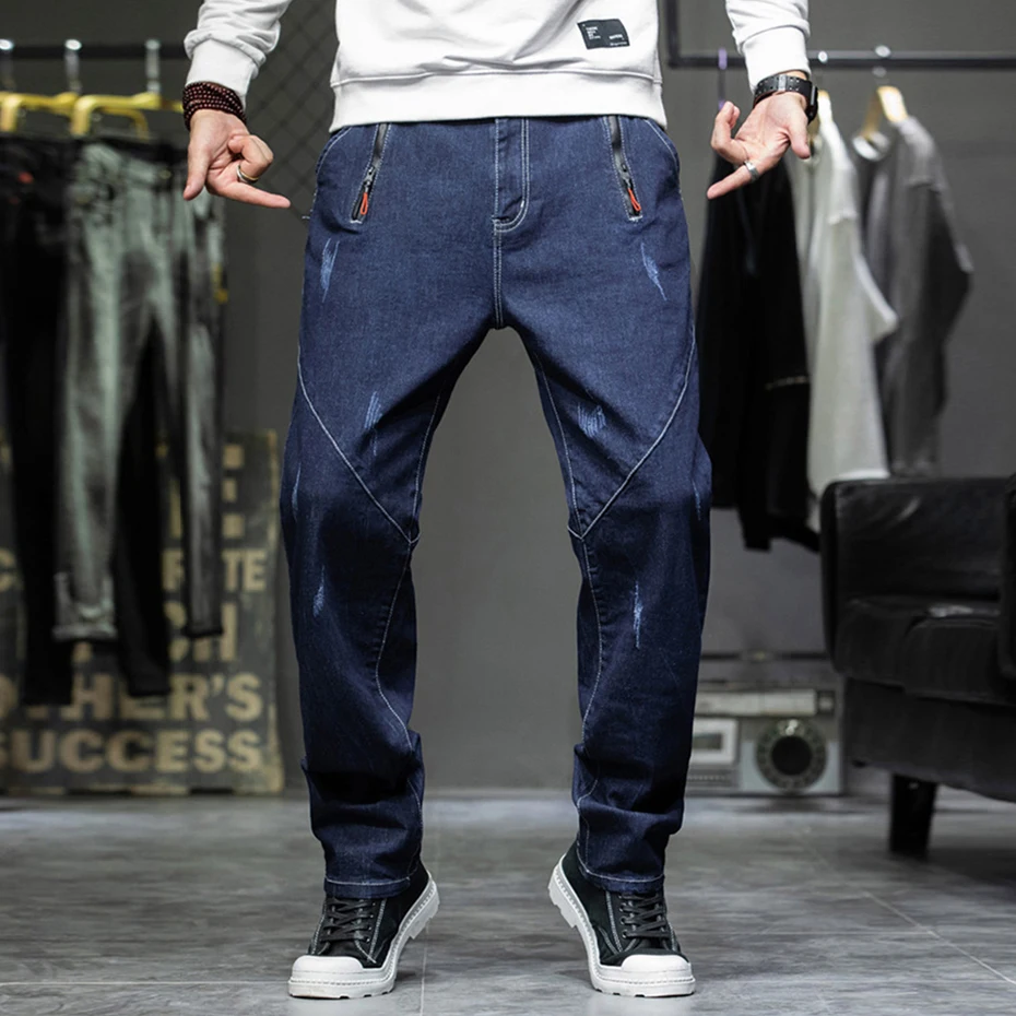 42 44 Plus Size Jeans Men Blue Denim Pants Baggy Jeans Pants Streetwear Loose Trousers Male Big Size Bottoms Fashion Causal