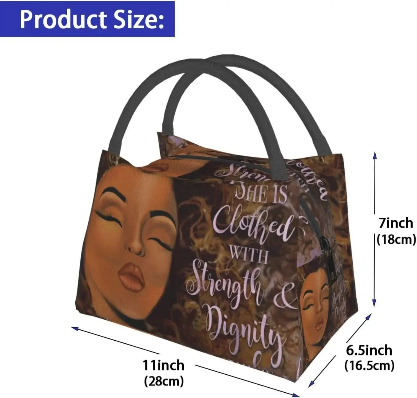 African American Women Lunch Bag Cooler Bags Insulated Tote Bag Portable Lunch Box Reusable Container for Travel Picnic Work