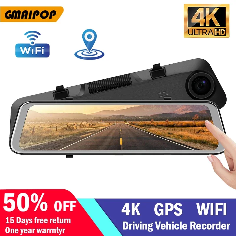 4K Dash Cam Mirror Car DVR GPS Wi-Fi RearView Mirror Dash Cam  Black Box Vehicle Driving Recorder Car Accessories Tools