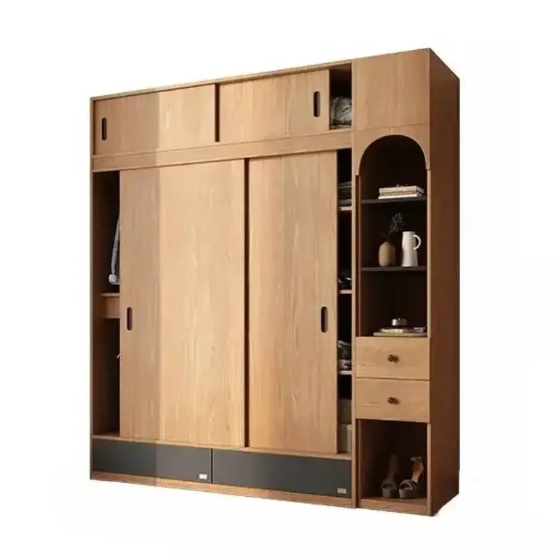

Wood Wardrobes Tall Sliding Door Wooden Clothes Wardrobe Bedroom Storage Organizer Furniture