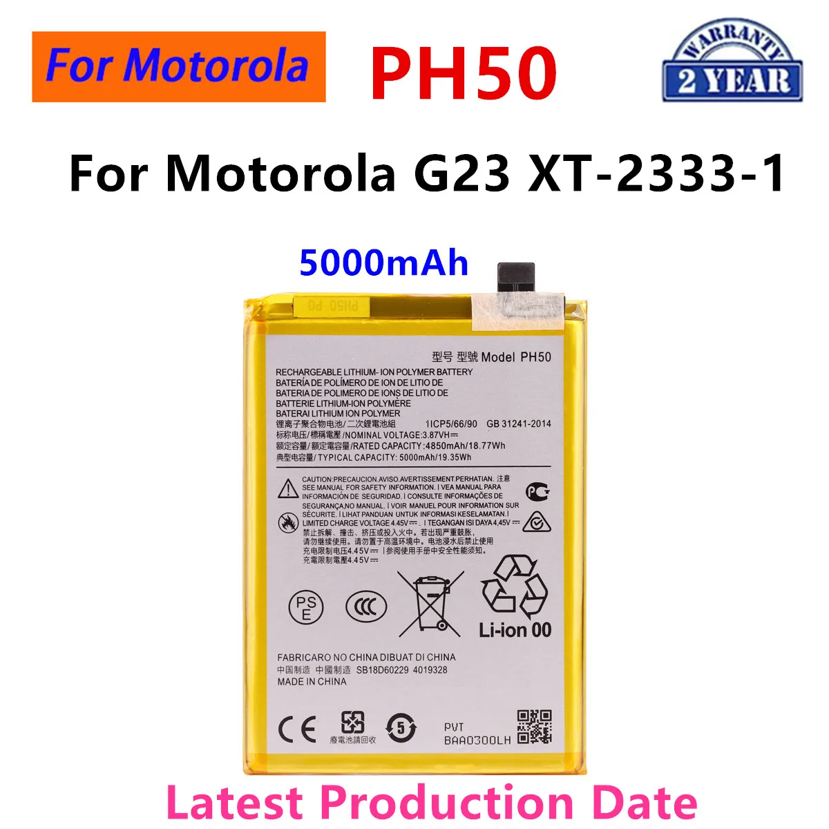 

Brand New PH50 5000mAh Battery For Motorola MOTO G23 XT-2333-1 Mobile phone Batteries