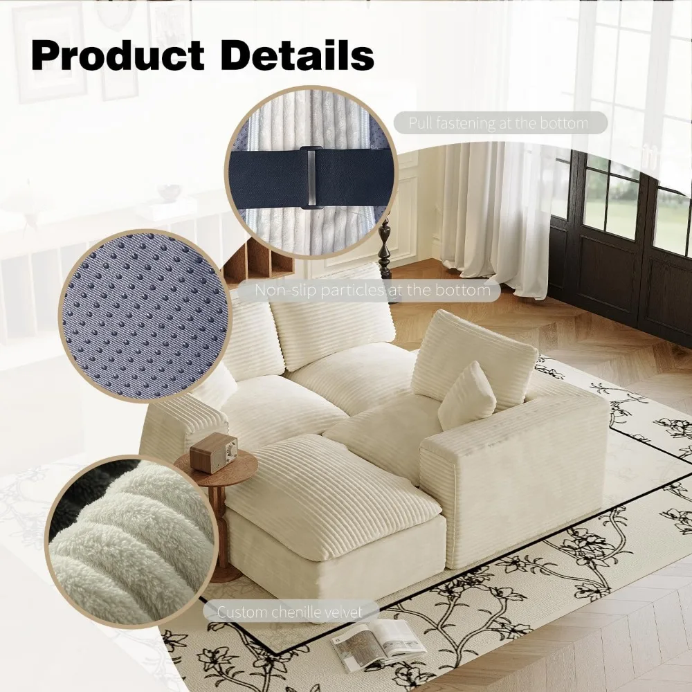 Пушистый вельветовый L-образный секционный диван Cloud, 4-местный диван с глубоким сиденьем, удобный модульный пуфик 108,26 в комплекте