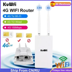 KuWFi Waterproof Outdoor 4G WiFi Router 150Mbps CAT4 LTE Routers 3G/4G SIM Card Router Modem for IP Camera/Outside WiFi Coverage