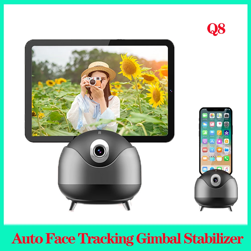 Q8 Auto Face Tracking Gimbal Stabilizer AI Follow-Up Video Tripod Phone Tablet Tracking Holder 360 Rotation Selfie Stick