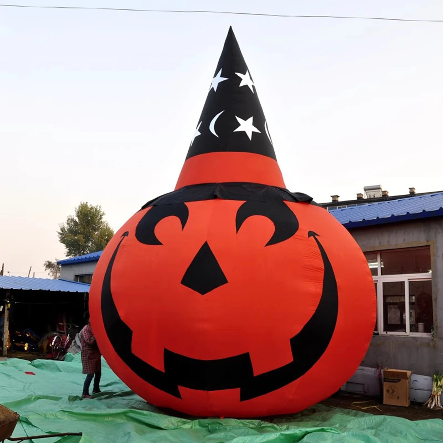 Calabaza inflable LED gigante semiimpresa para Halloween, modelo de monstruo de calabaza con ojos animados, boca, vacaciones, promoción al aire libre