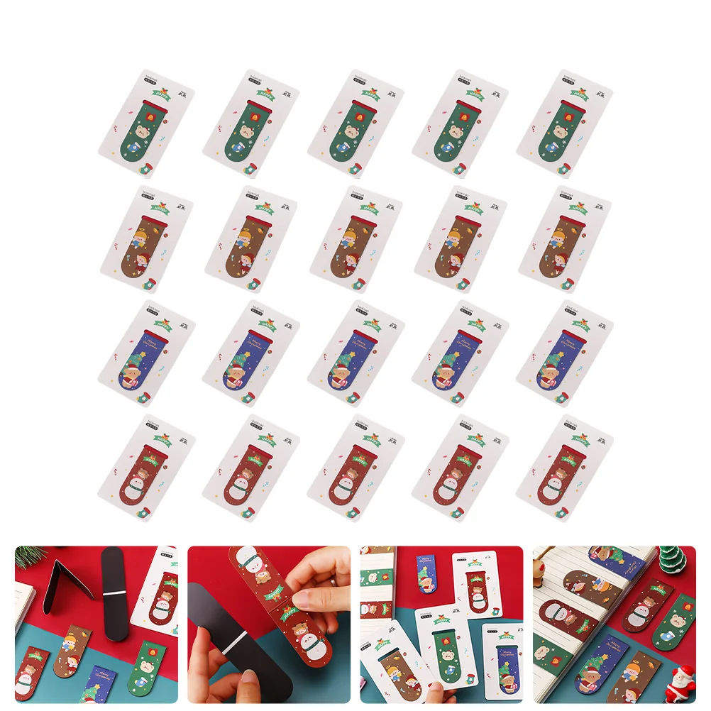 

20 Pcs Christmas Magnetic Bookmarks Decorative Teacher Gift Fashion Double Sided Party Favors for School