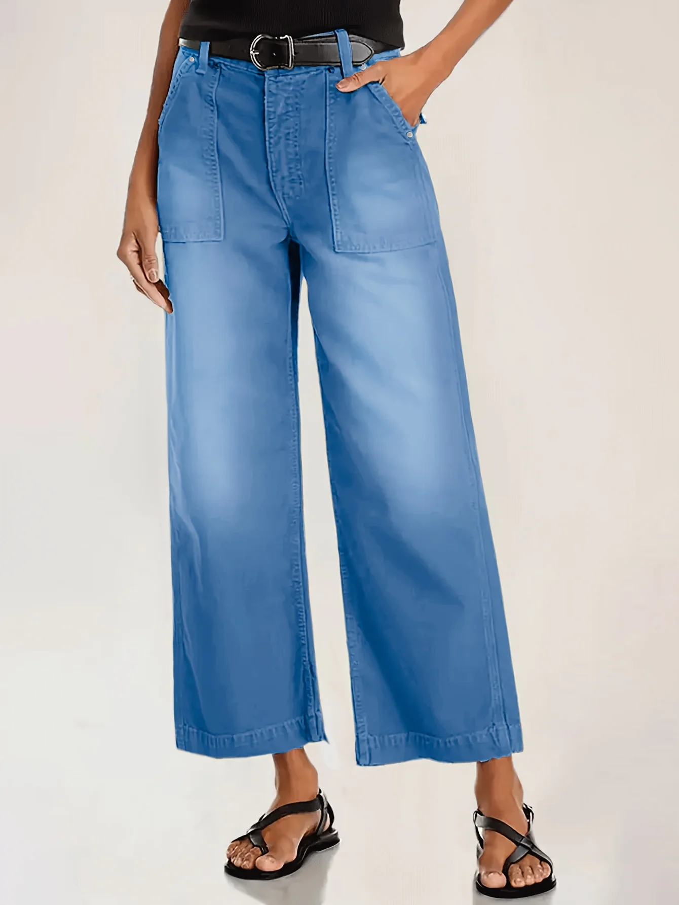 

Women's wide leg jeans, mid waist casual straight leg business work pants