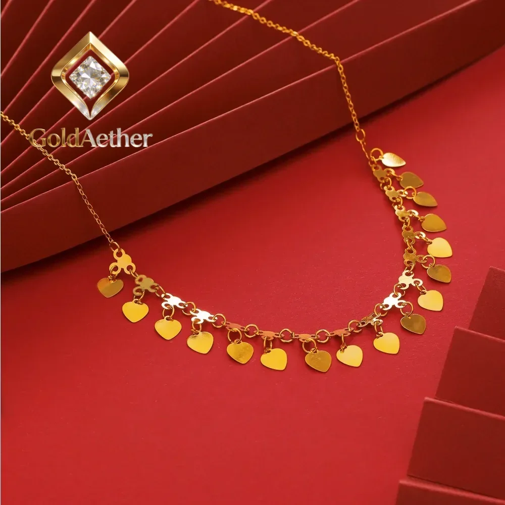 

GoldAether Women's 9999 24K Real Gold Dubai African Love Geometric Tassel Necklace, Niche Design, High-end Clavicle Chaingift