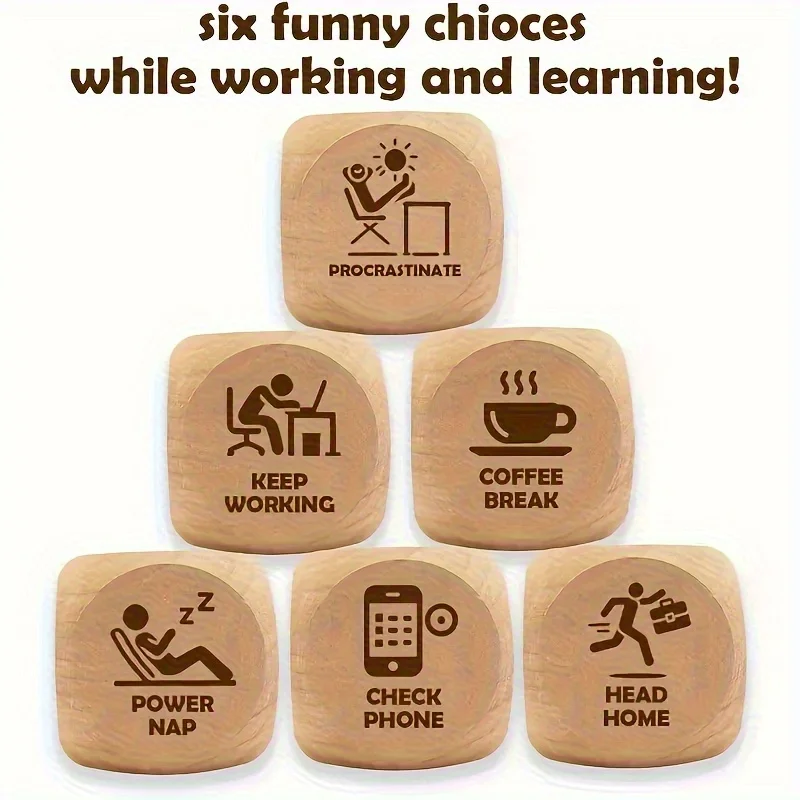 6 PCS/1pcs Wooden Dice Set with Fun Office & Study Break Ideas, Perfect Gift for Colleagues, Birthday & Holiday Presents