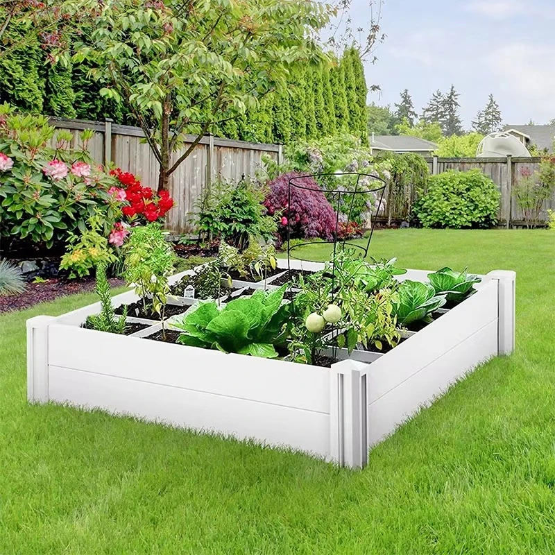 White PVC plastic vinyl raised garden bed outdoor gardening flowers vegetables
