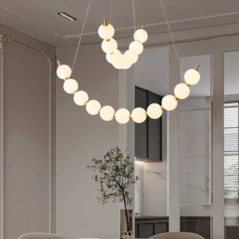 LED Magic Bean Pearl Chandelier Cream Style Apartment Living Room Restaurant Bedroom Designer Minimalist Decorative Pendent Lamp