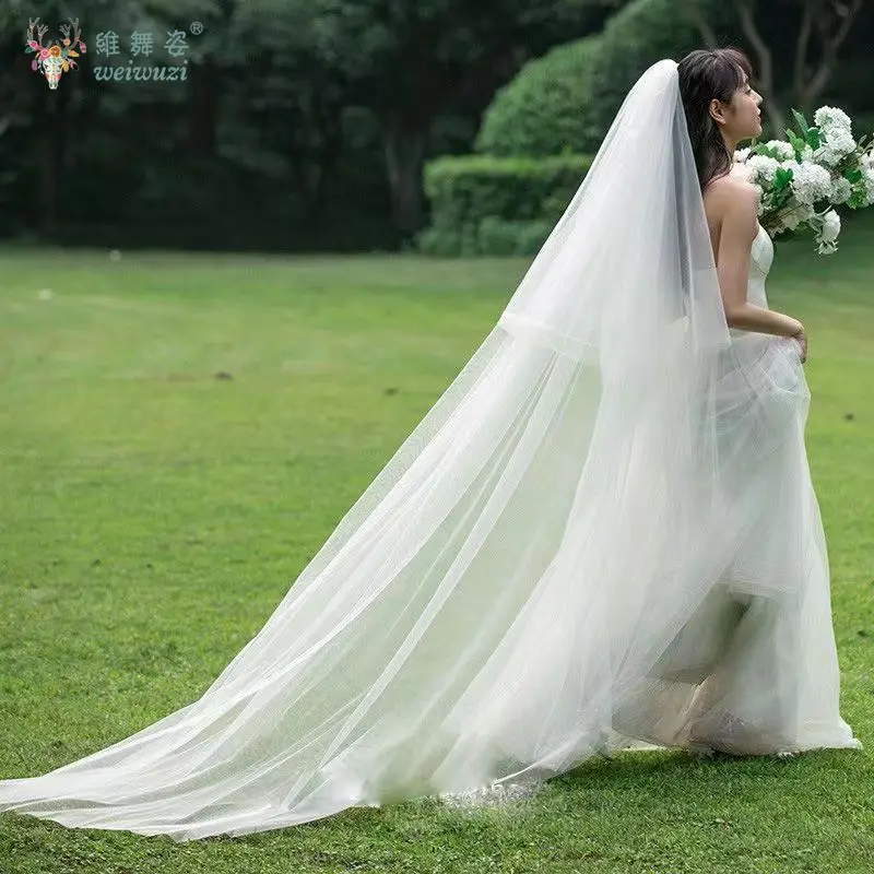 

Hot Sale 2 Layer Wedding Bridal Veil White Long Trailing Soft Sheer Simple Classic Wedding Accessories Head Veil