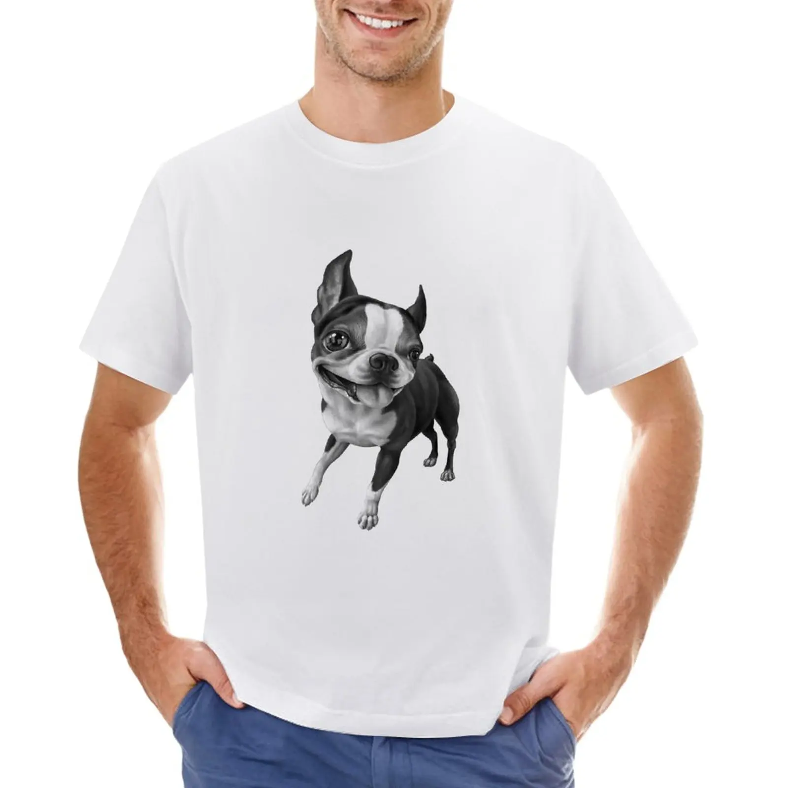 Pepper the Boston T-Shirt oversizeds summer clothes quick drying oversized t shirt men